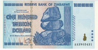 Zimbabwe hundred trillion dollar note