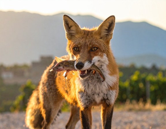 Fox eating a mollusc