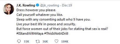 J K Rowling's controversial tweet