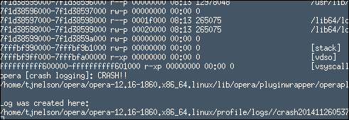 Opera crash screen dump
