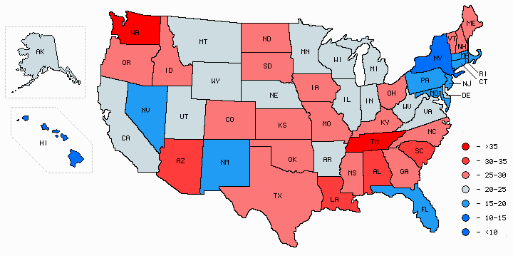 Geographical distribution map of Alzheimer's death rates by state Geographical distribution map of Alzheimer's death rates by state